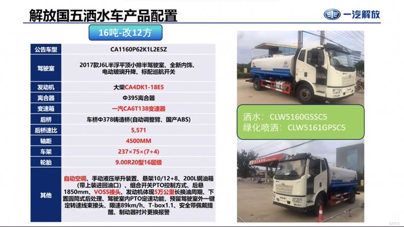 國(guó)五解放灑水車底盤配置 國(guó)五解放灑水車底盤配置